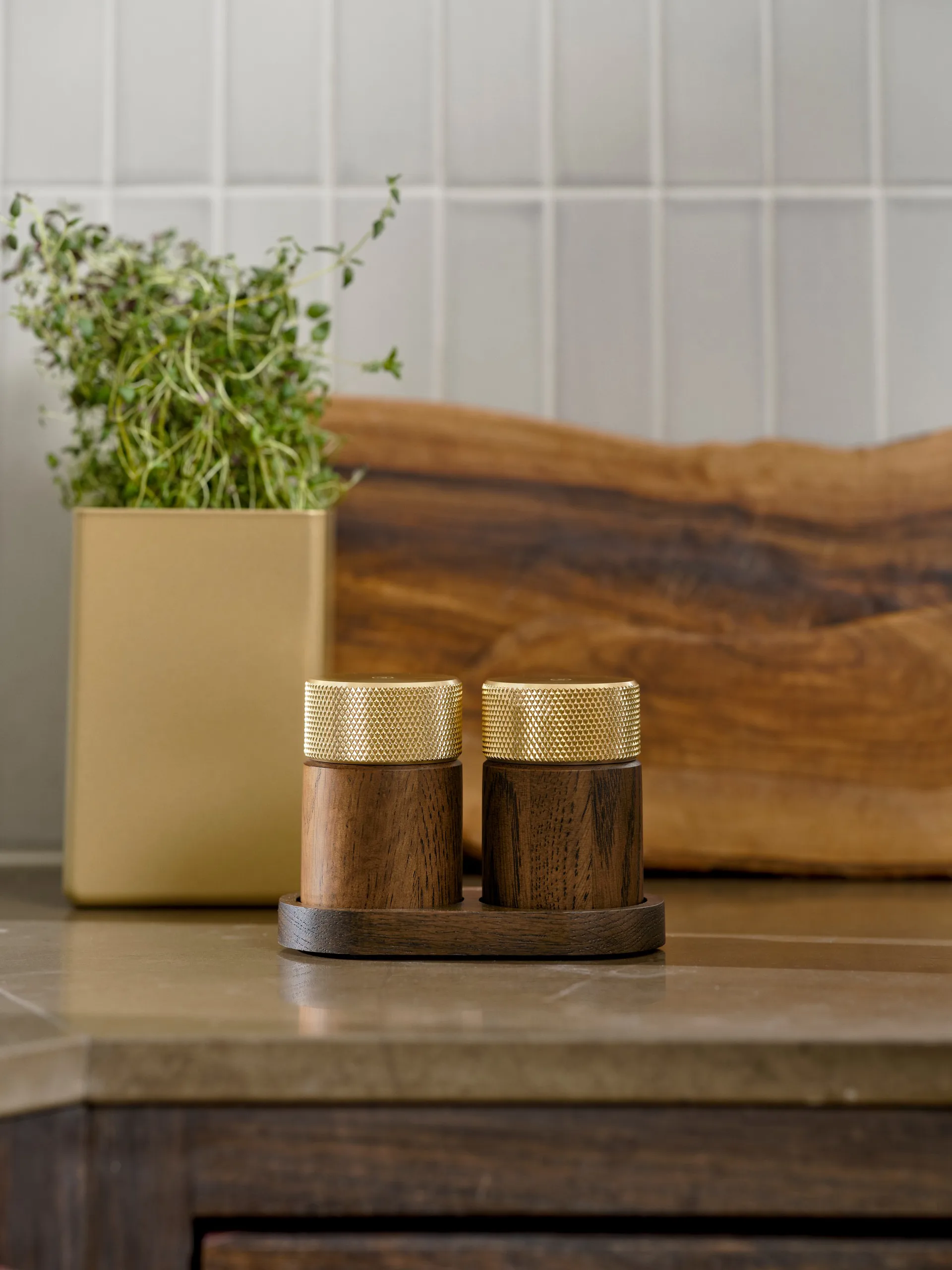 Sina salt and pepper mill 6 cm, Dark ash-brass Gejst