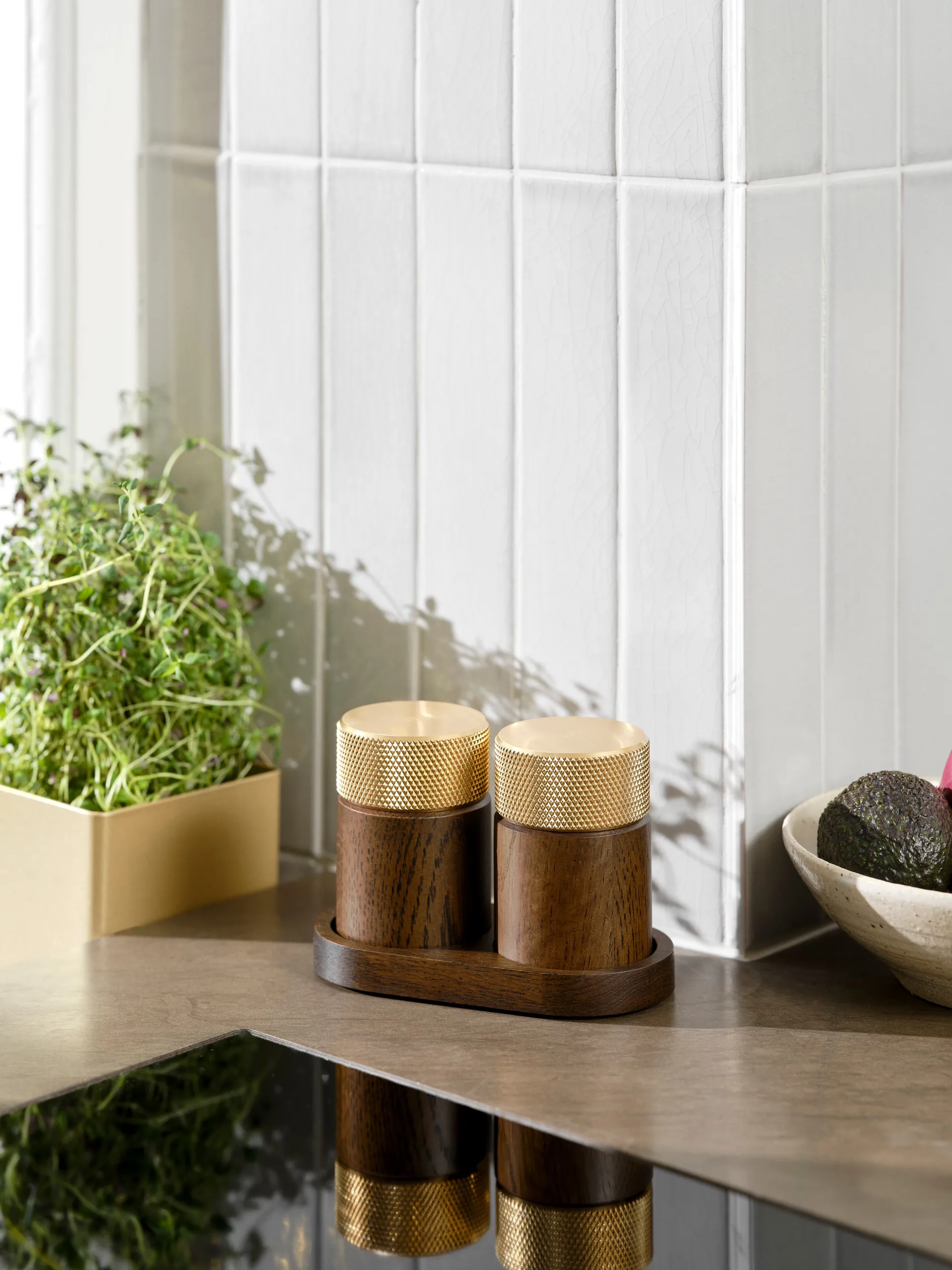 Sina salt and pepper mill 6 cm, Dark ash-brass Gejst