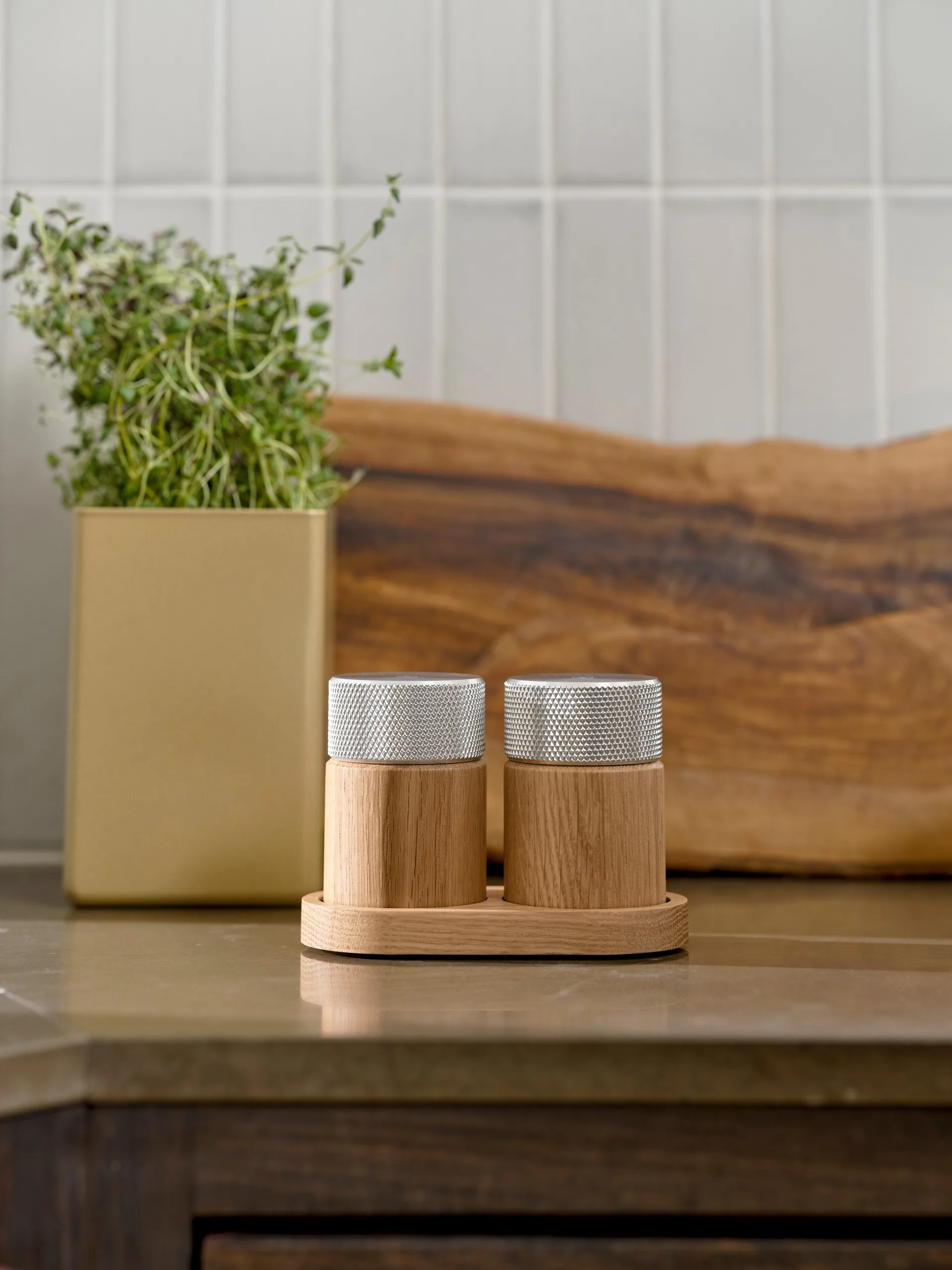 Sina salt and pepper mill 6 cm, Oak-steel Gejst