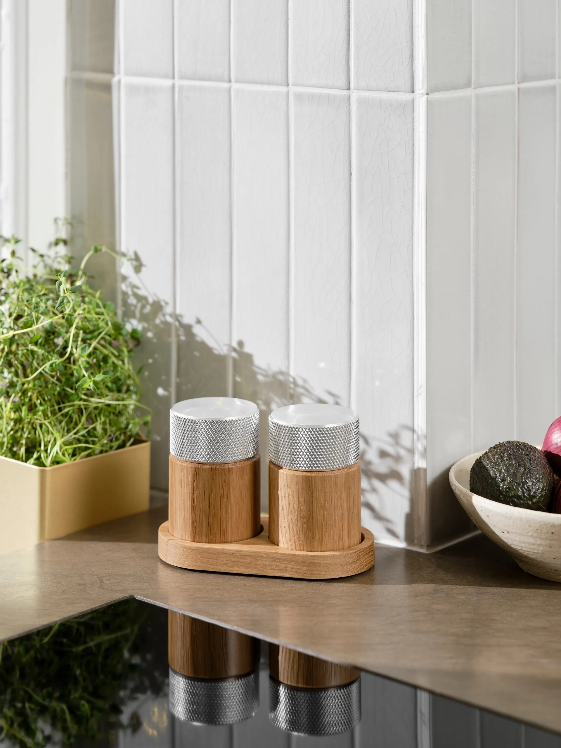 Sina salt and pepper mill 6 cm, Oak-steel Gejst