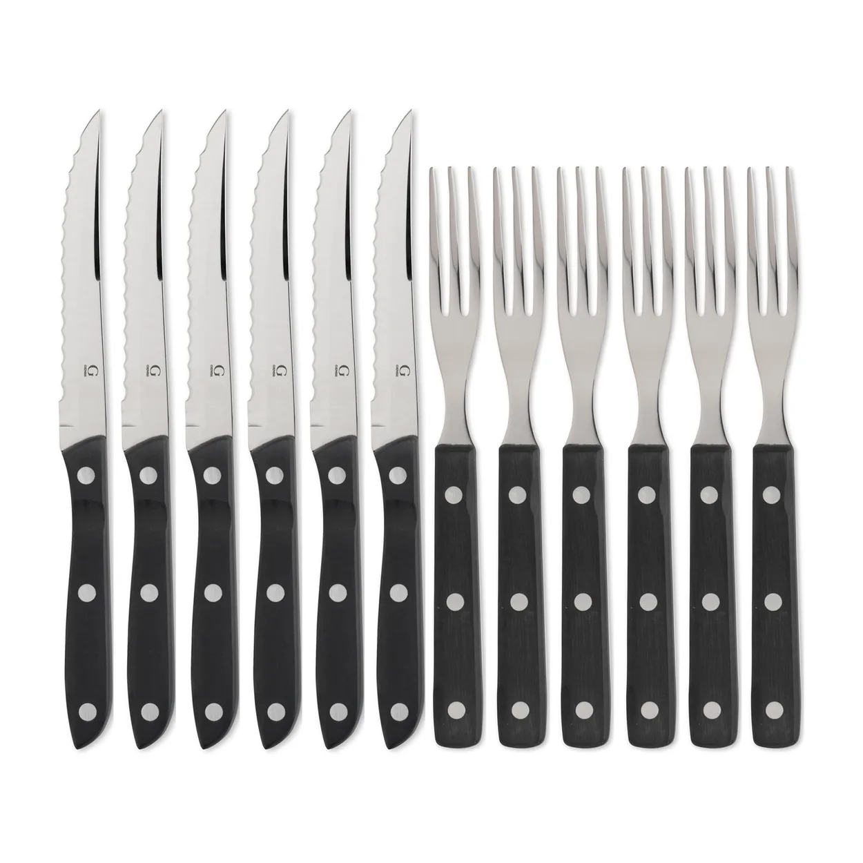 Gense Old Farmer black cutlery 12 pieces 12 pieces | Scandinavian Design | Steak knives | Silver-coloured