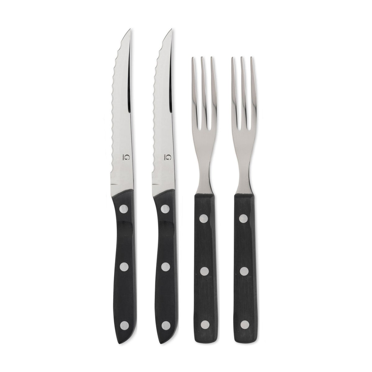 Gense Old Farmer cutlery black set with 4 pcs | Scandinavian Design | Steak knives | Silver-coloured