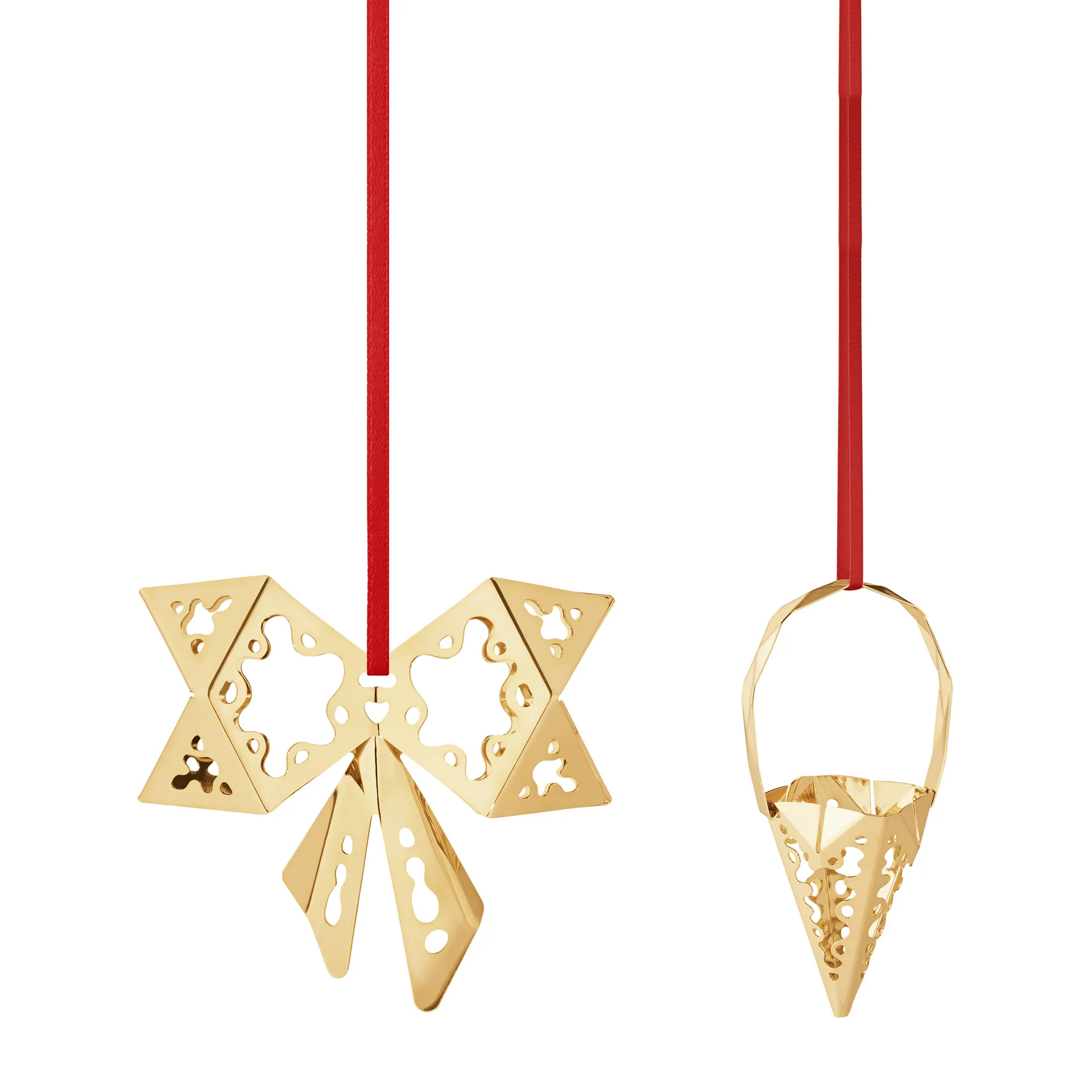 2022 Bow & Cone tree decoration 2 pieces, gold plated Georg Jensen