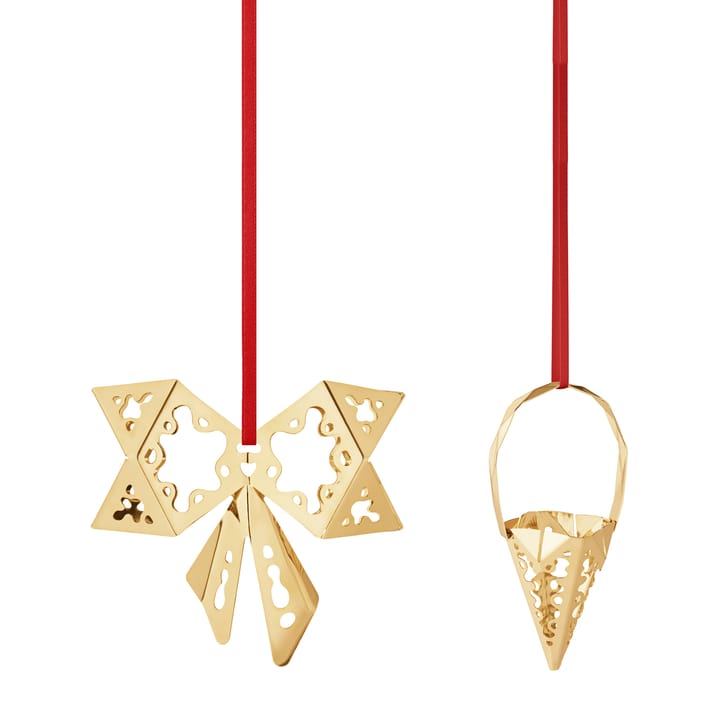 2022 Bow & Cone tree decoration 2-pieces - gold plated - Georg Jensen