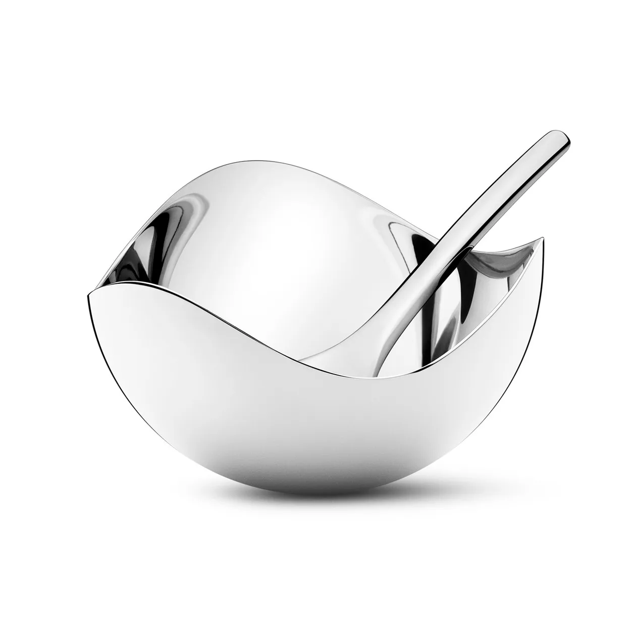 Georg Jensen Bloom salt cellar with spoon stainless steel