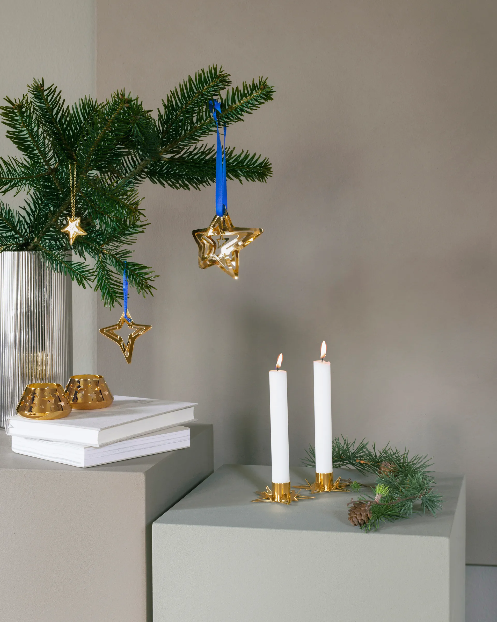 Classic christmas star candle sticks Ø9 cm 2-pack, Gold Georg Jensen