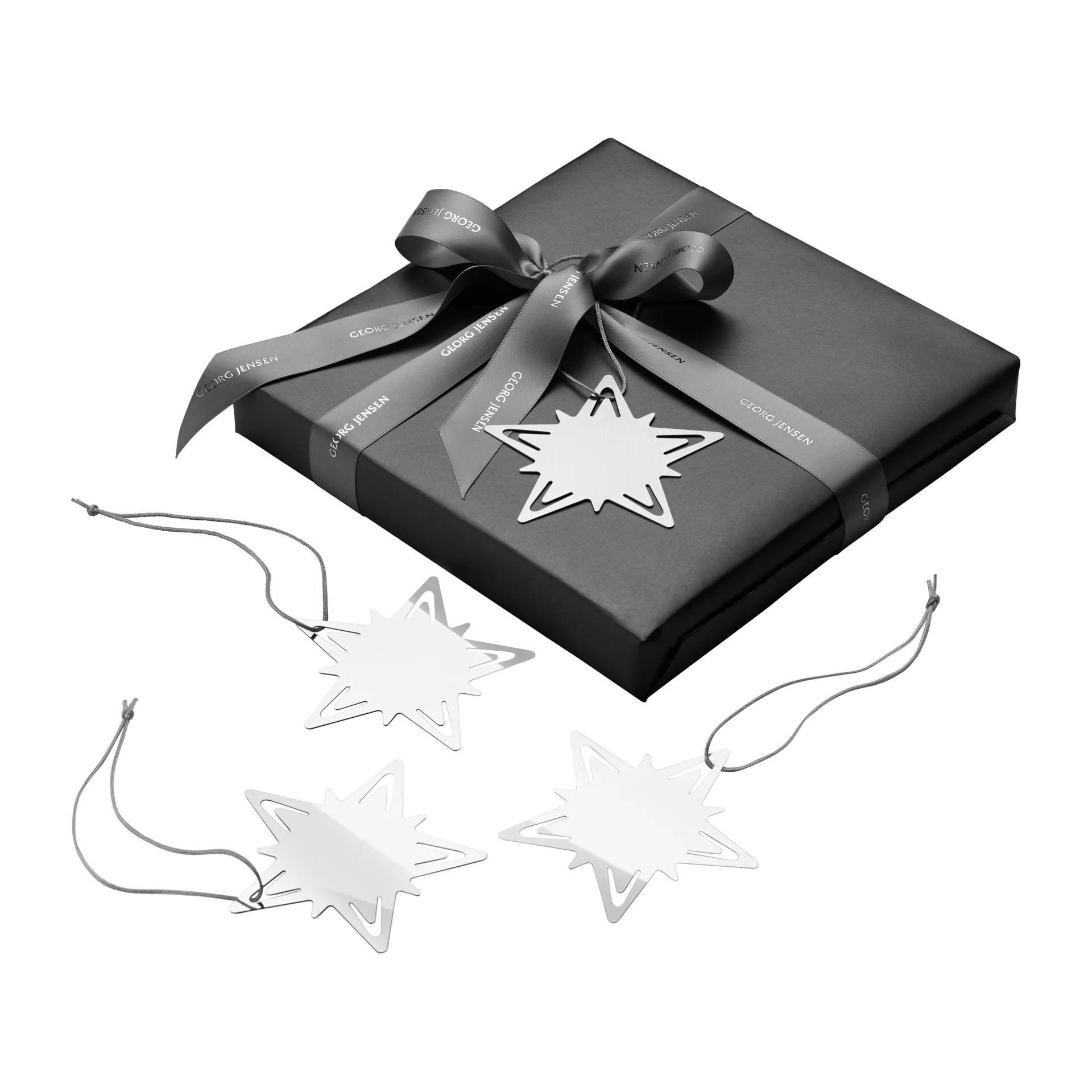 Classic christmas star present decoration 4-pack, Silver Georg Jensen