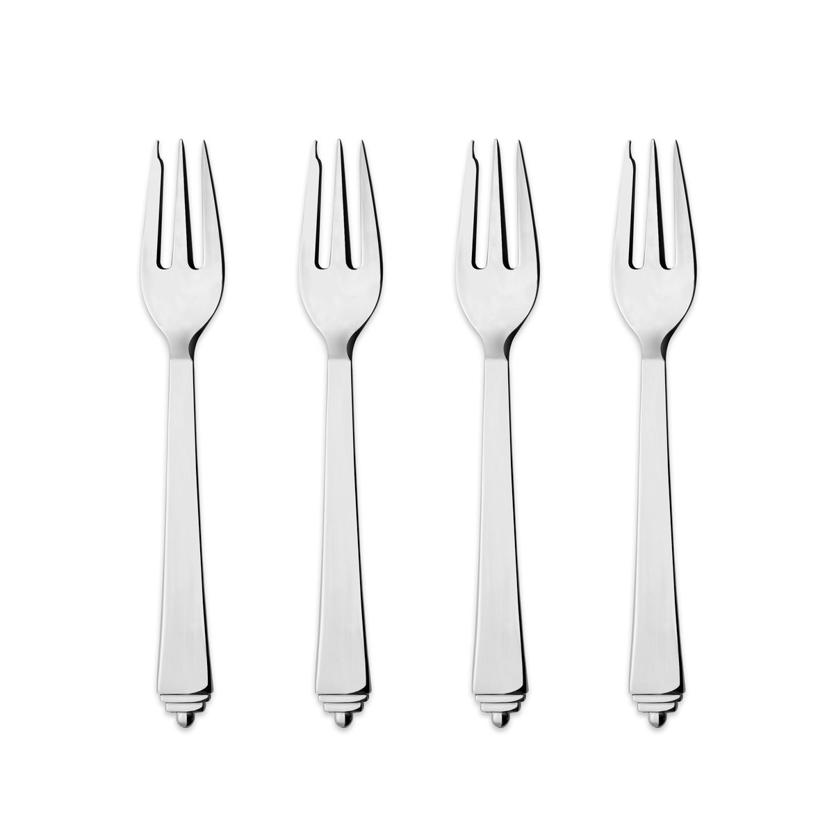 Georg Jensen Pyramid cake fork 4-pack | Scandinavian Design | Dessert cutlery | Silver-coloured