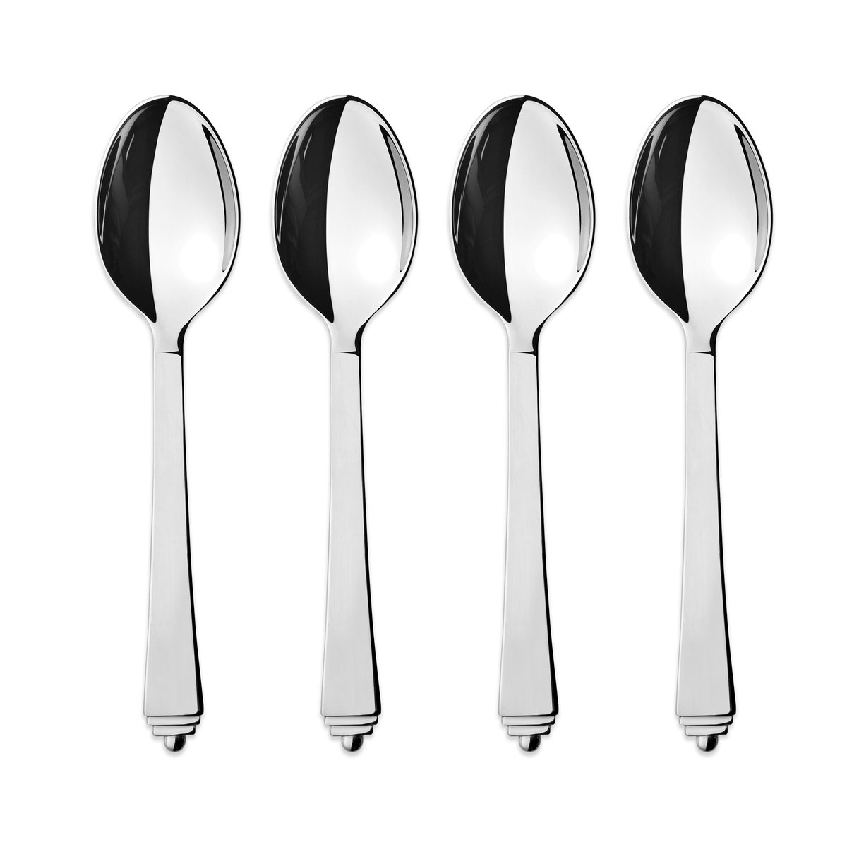 Georg Jensen Pyramid dessert spoon 4-pack | Scandinavian Design | Dessert cutlery | Silver-coloured