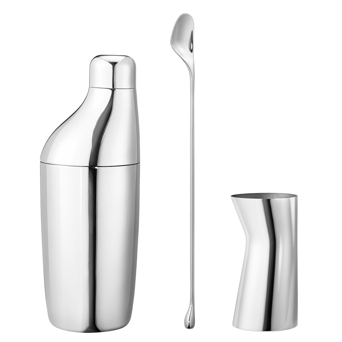 Georg Jensen Sky set shaker, Bar spoon, Measuring glass Stainless steel