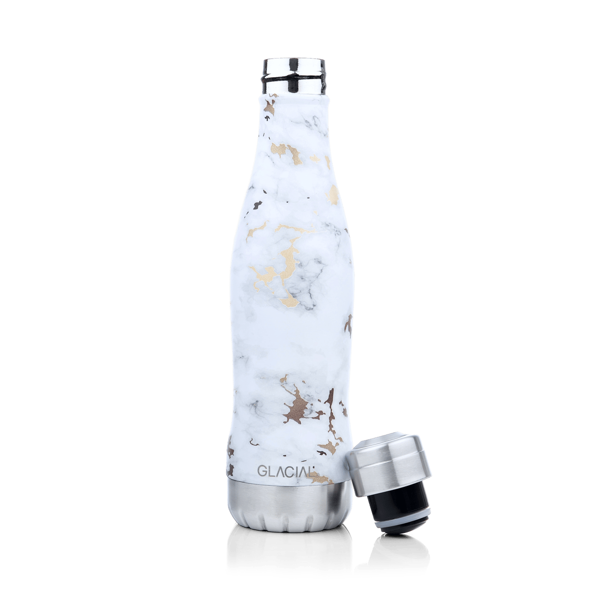 Glacial water bottle 400 ml White golden marble | Scandinavian Design | Thermoses | White