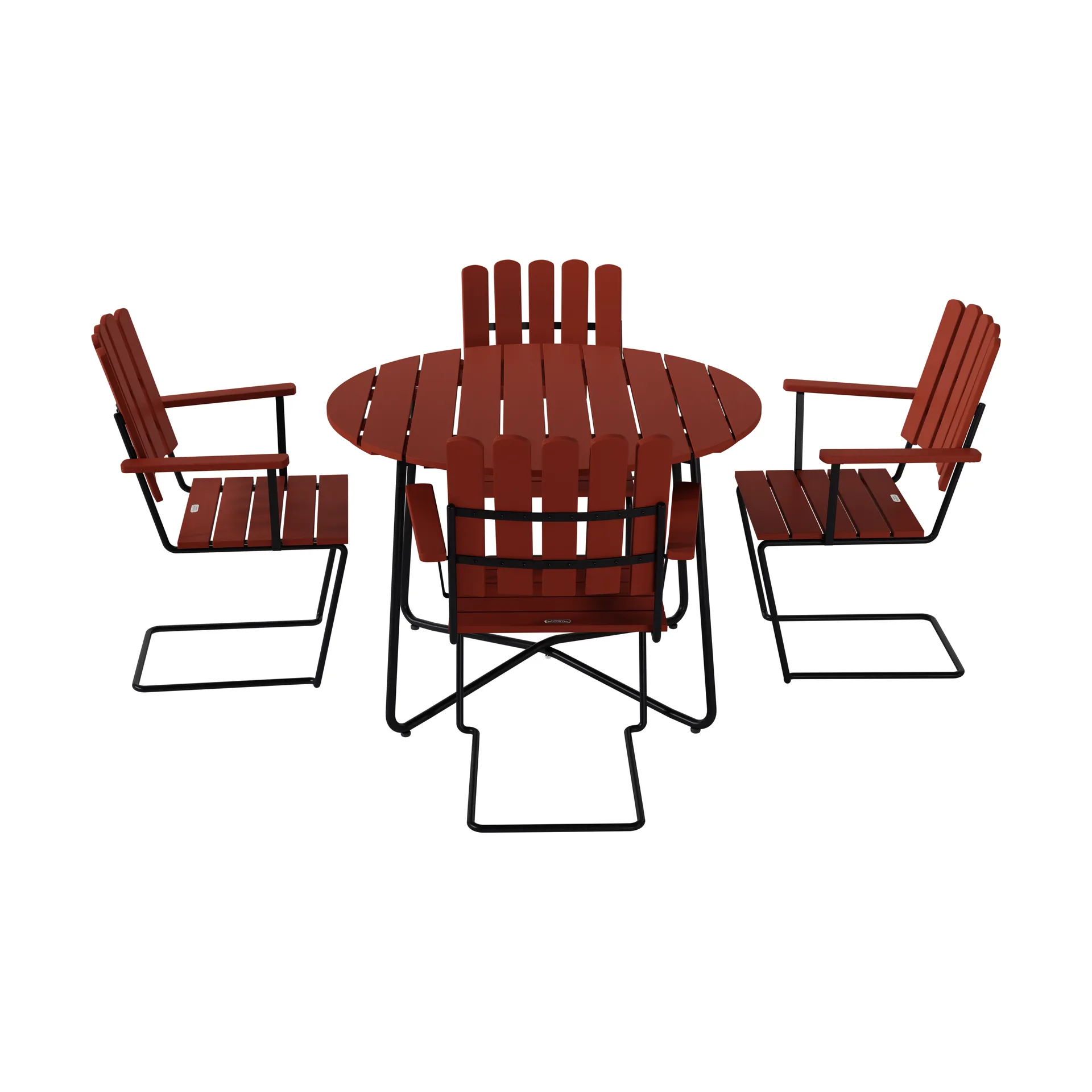 9A dining table Ø100 cm + 4 A2 armchairs, Dark stained oak-black frame Grythyttan Stålmöbler