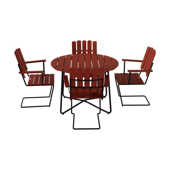 9A dining table Ø100 cm + 4 A2 armchairs, Dark stained oak-black frame - Grythyttan Stålmöbler