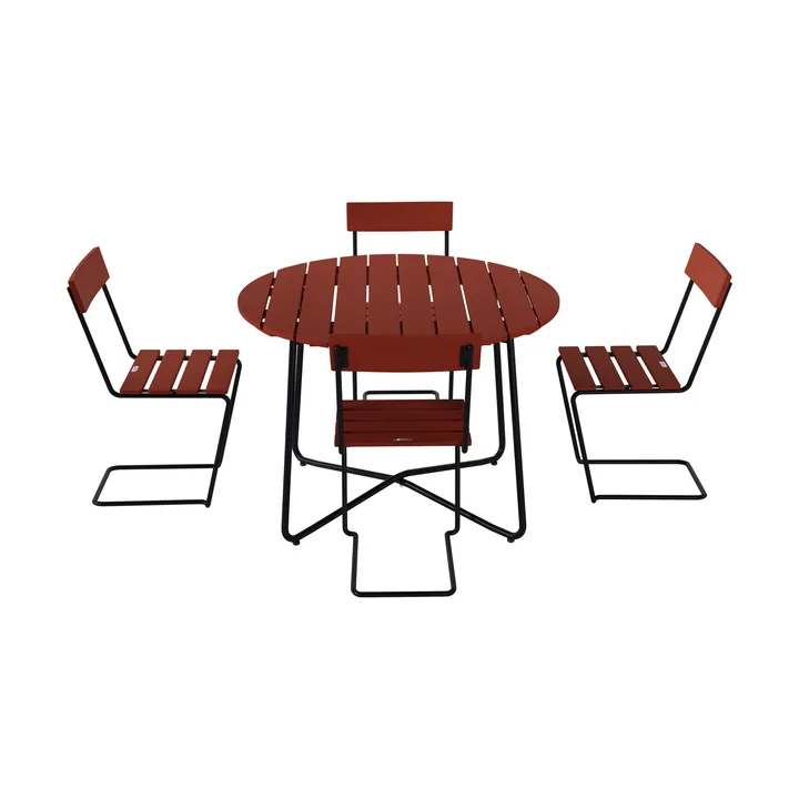9A dining table Ø100 cm + 4 Chair 1, dark red oak-black frame - Grythyttan Stålmöbler