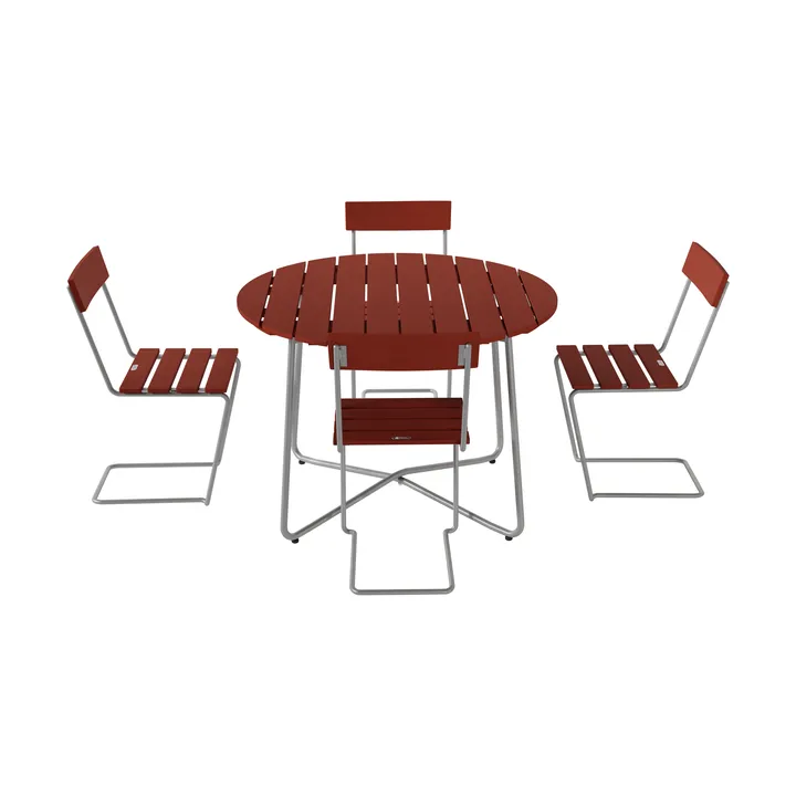 9A dining table Ø100 cm + 4 Chair 1, dark red oak-hot-dip galvanized - Grythyttan Stålmöbler