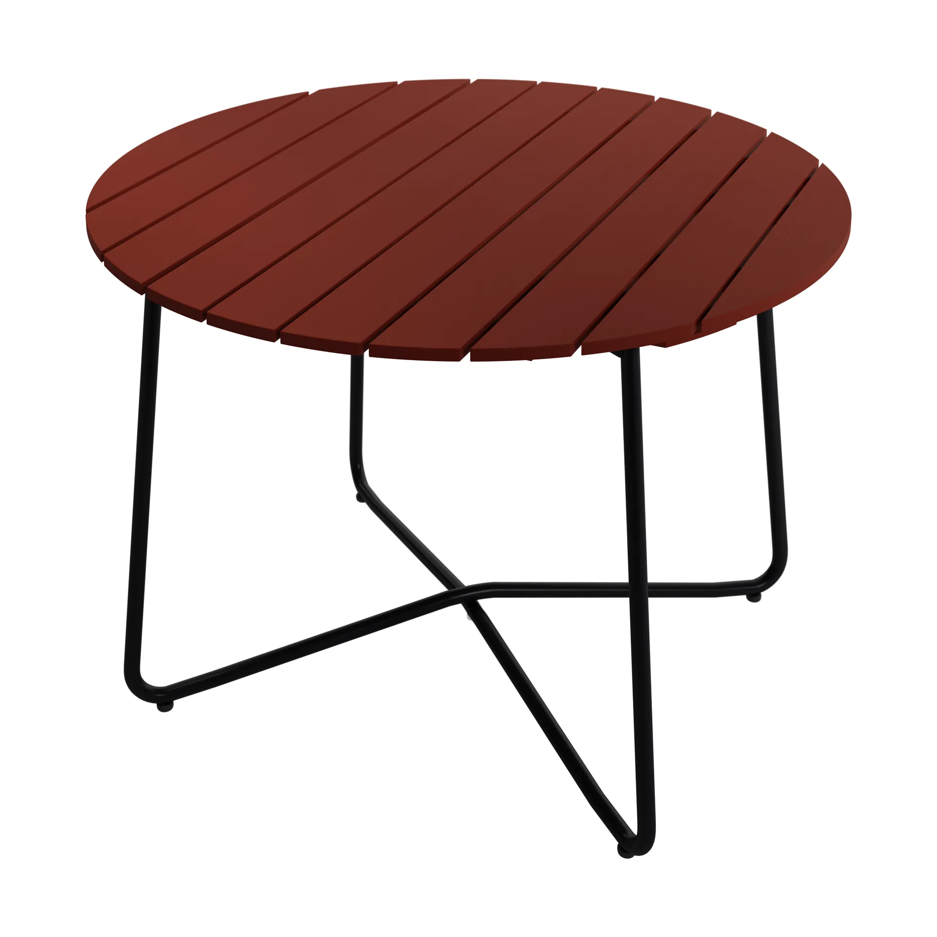 9A dining table, Dark red lacquered oak–black steel frame, Ø100 cm Grythyttan Stålmöbler