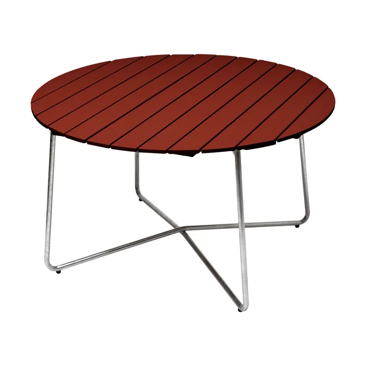 9A dining table - Dark red lacquered oak–hot-dip galvanised frame Ø120 cm - Grythyttan Stålmöbler