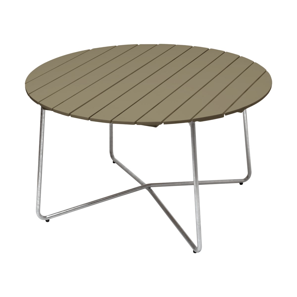 Grythyttan Stålmöbler 9A dining table Light green oak-hot-dip galvanized stand Ø120 cm