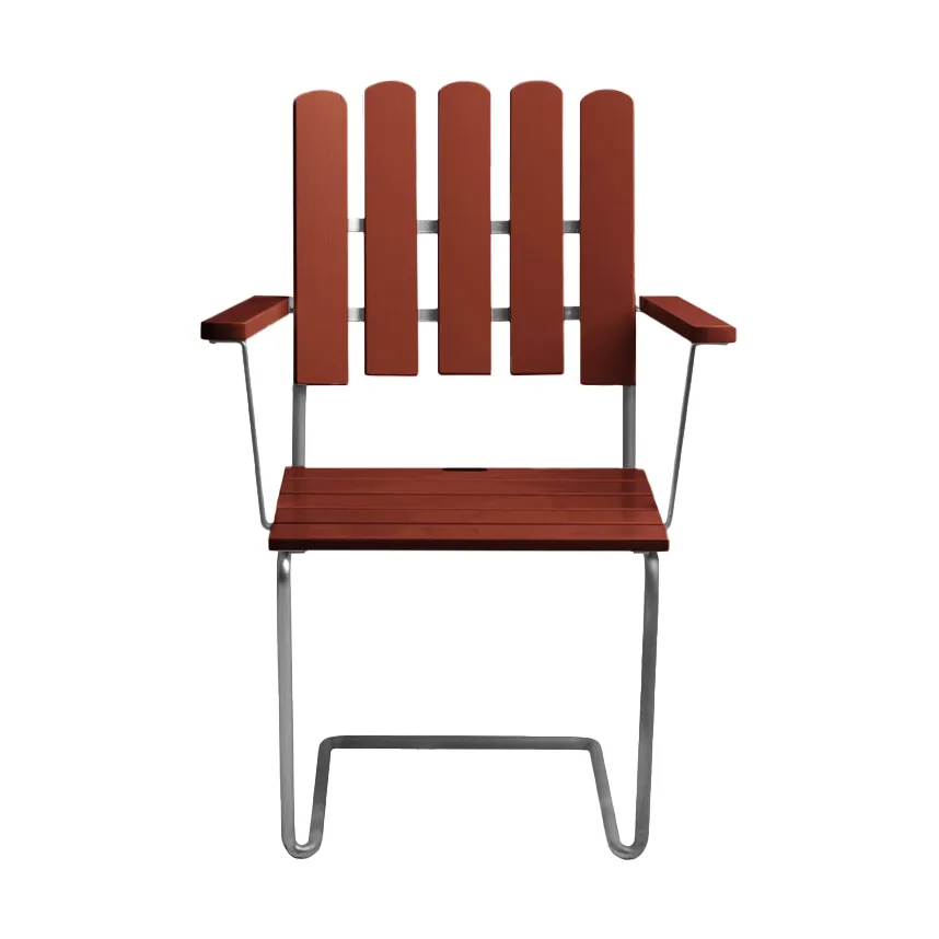 A2 armchair, Dark red lacquered oak-warm galvanised frame Grythyttan Stålmöbler