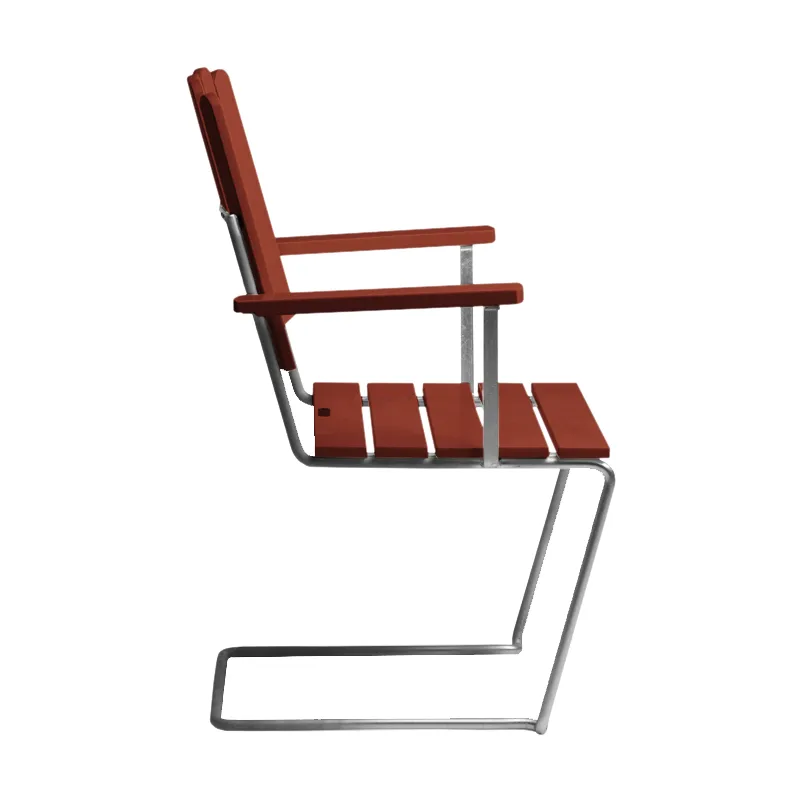 A2 armchair, Dark red lacquered oak-warm galvanised frame Grythyttan Stålmöbler