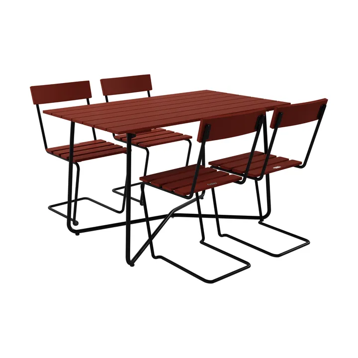 B25A table + 4 Chair 1, dark red oak-black frame - Grythyttan Stålmöbler