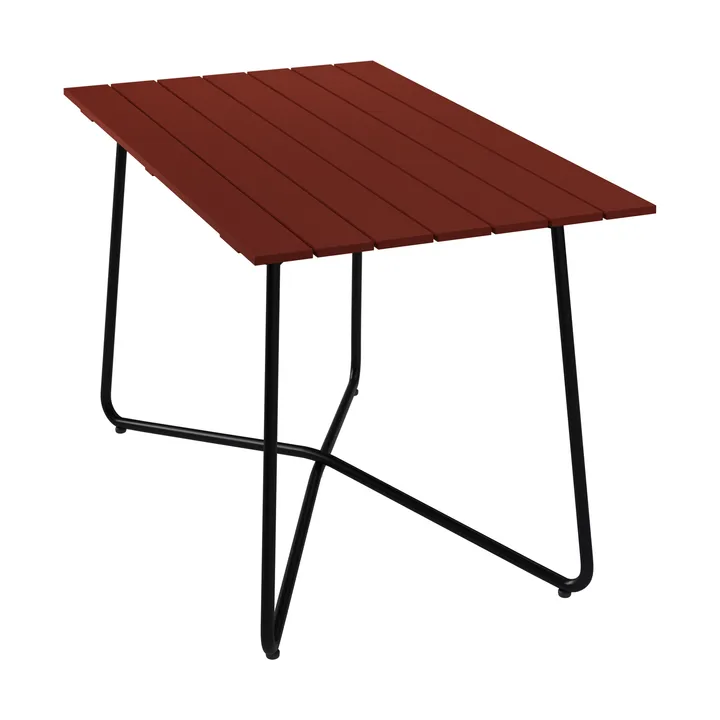 B25A table - Dark red lacquered oak-black steel frame, 120x70 cm - Grythyttan Stålmöbler