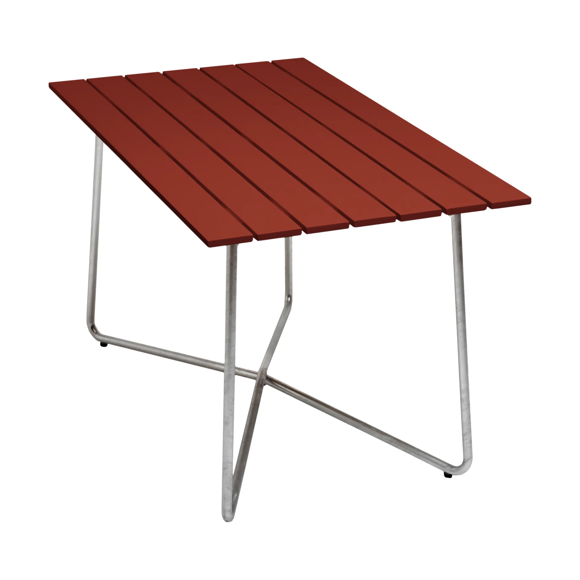B25A table, Dark red lacquered oak-galvanised steel Grythyttan Stålmöbler
