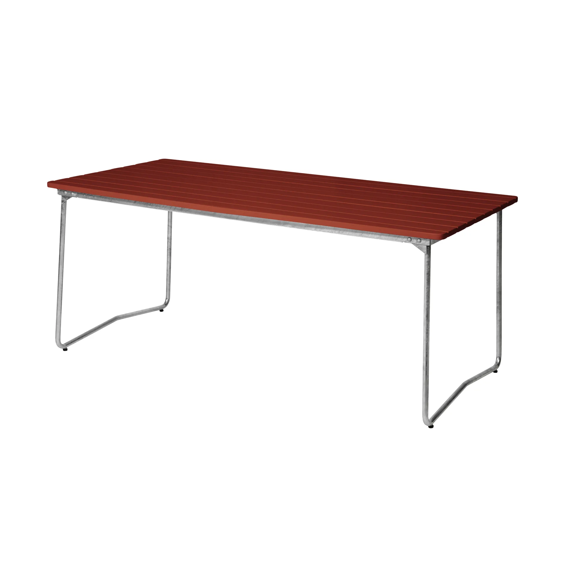 B31 dining table, 170x92 cm, Dark red lacquered oak-galvanised steel Grythyttan Stålmöbler