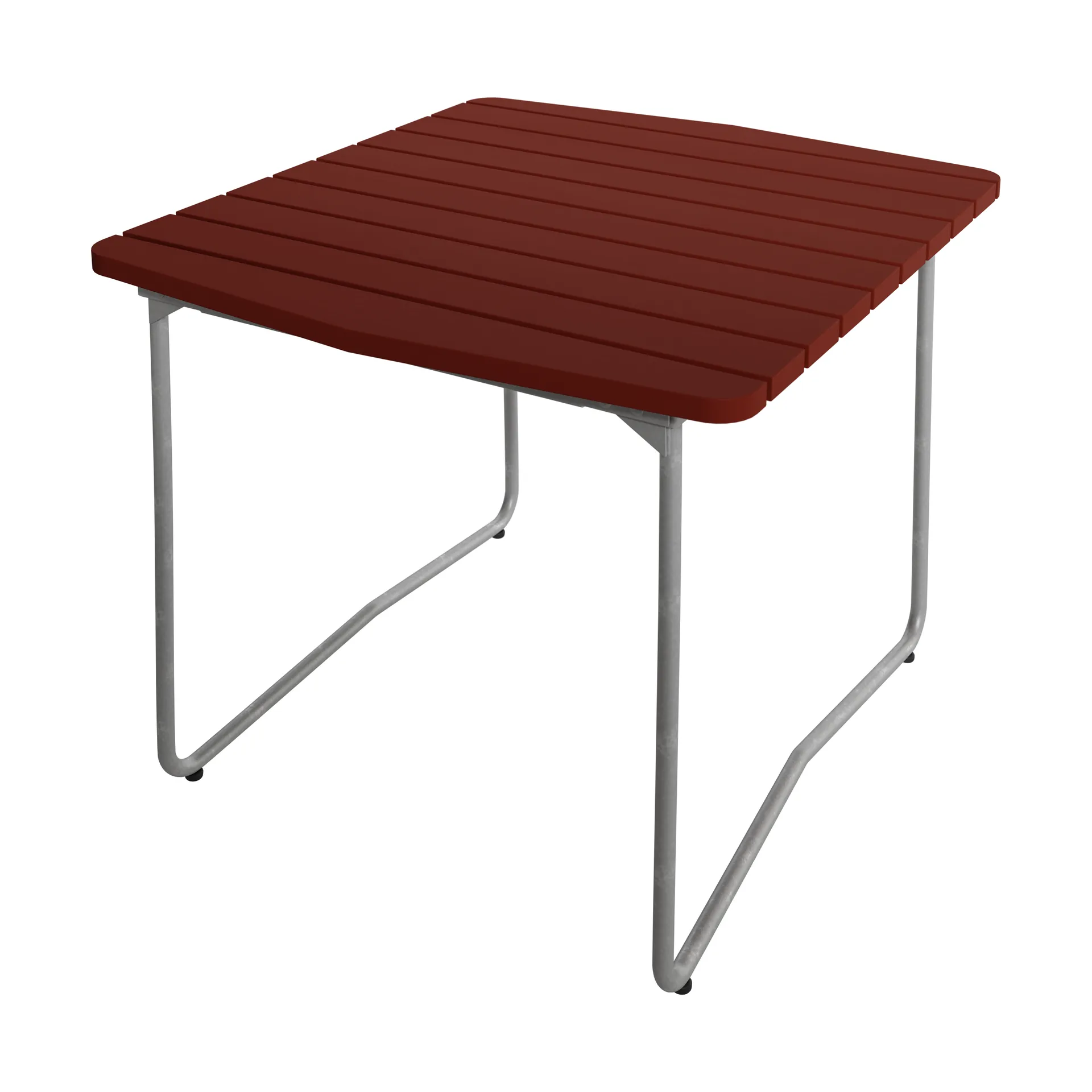 B31 dining table, Dark red lacquered oak-warm galvanized frame, 84x92 cm Grythyttan Stålmöbler