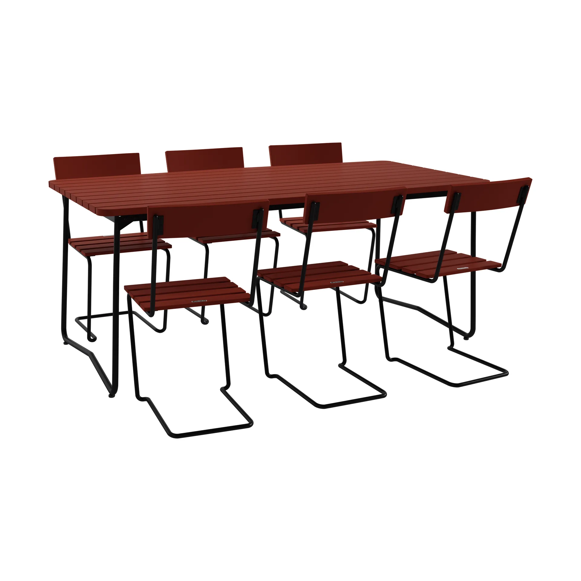 B31 table 170 cm + 6 Chair 1, dark red oak-black frame,  Grythyttan Stålmöbler