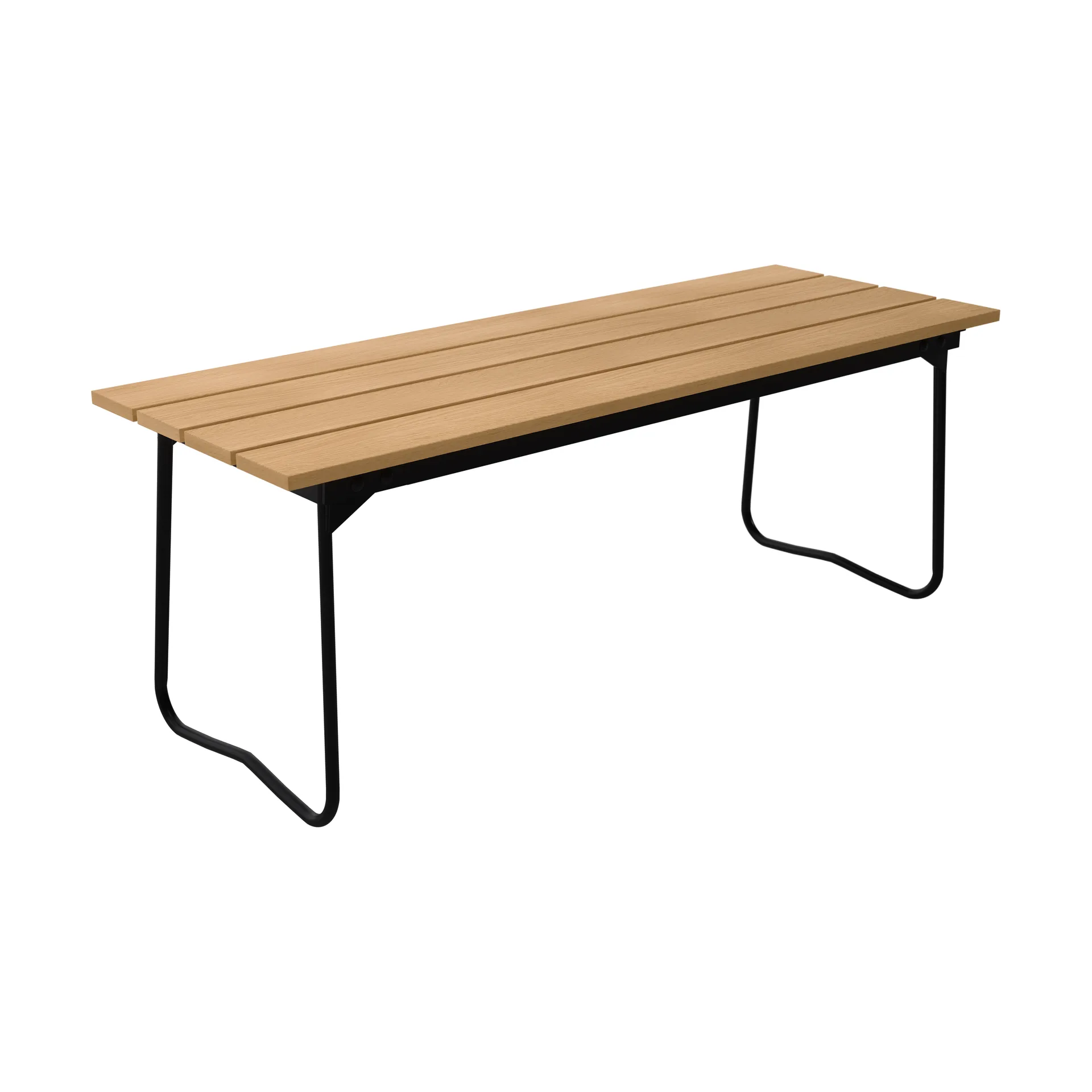 Bänk 8 bench, Oiled oak–black steel frame Grythyttan Stålmöbler