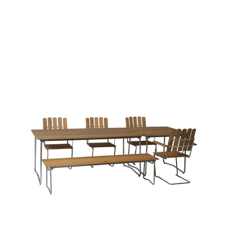 Bänk 9 bench - Oak white lacquer-170 cm-hot-dip galvanized stand - Grythyttan Stålmöbler