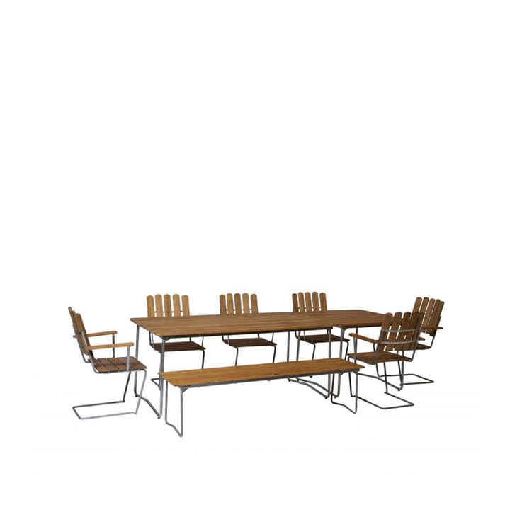 Bänk 9 bench - Teak-170 cm-hot-dip galvanized - Grythyttan Stålmöbler