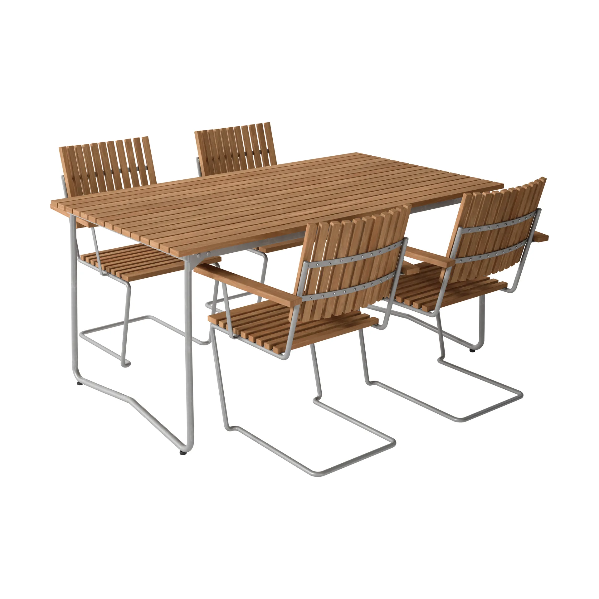 Bovik table + 4 chairs, teak-hot-dip galvanized frame Grythyttan Stålmöbler