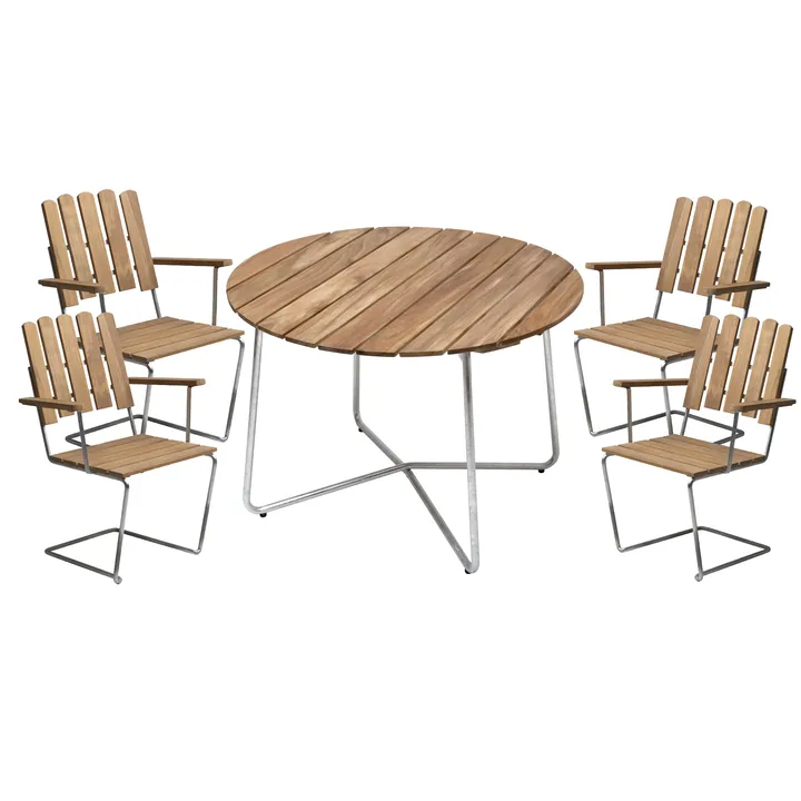 Grythyttan dining set ø100 cm - teak - Grythyttan Stålmöbler