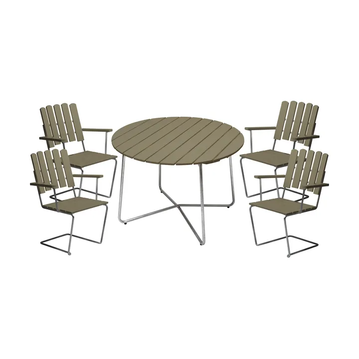 Grythyttan dining set 9A 100 + 4pcs A2 light green - Grythyttan Stålmöbler