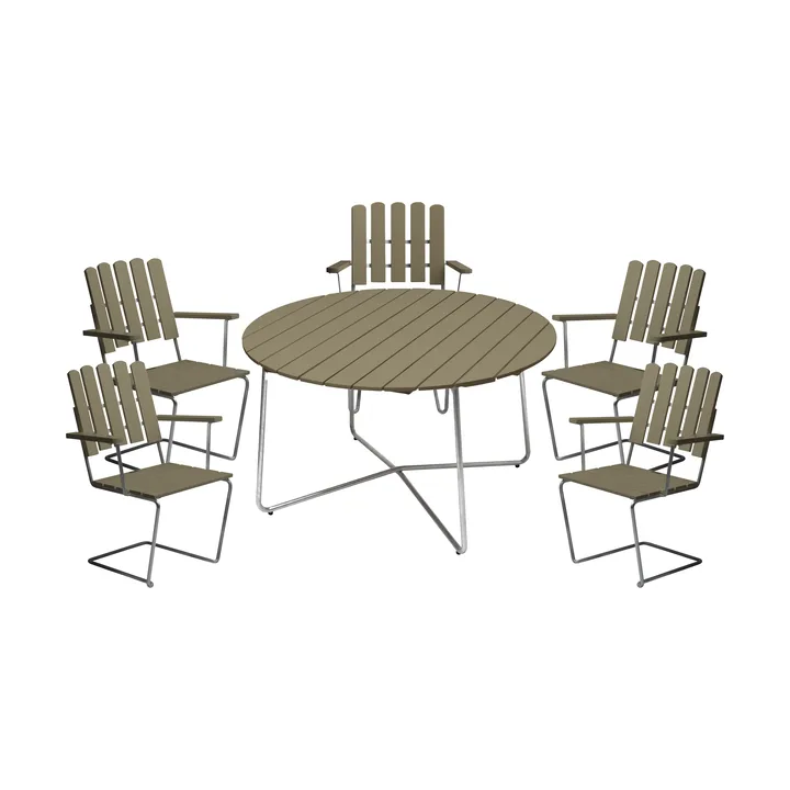 Grythyttan dining set 9A 120 + 5pcs A2 light green - Grythyttan Stålmöbler