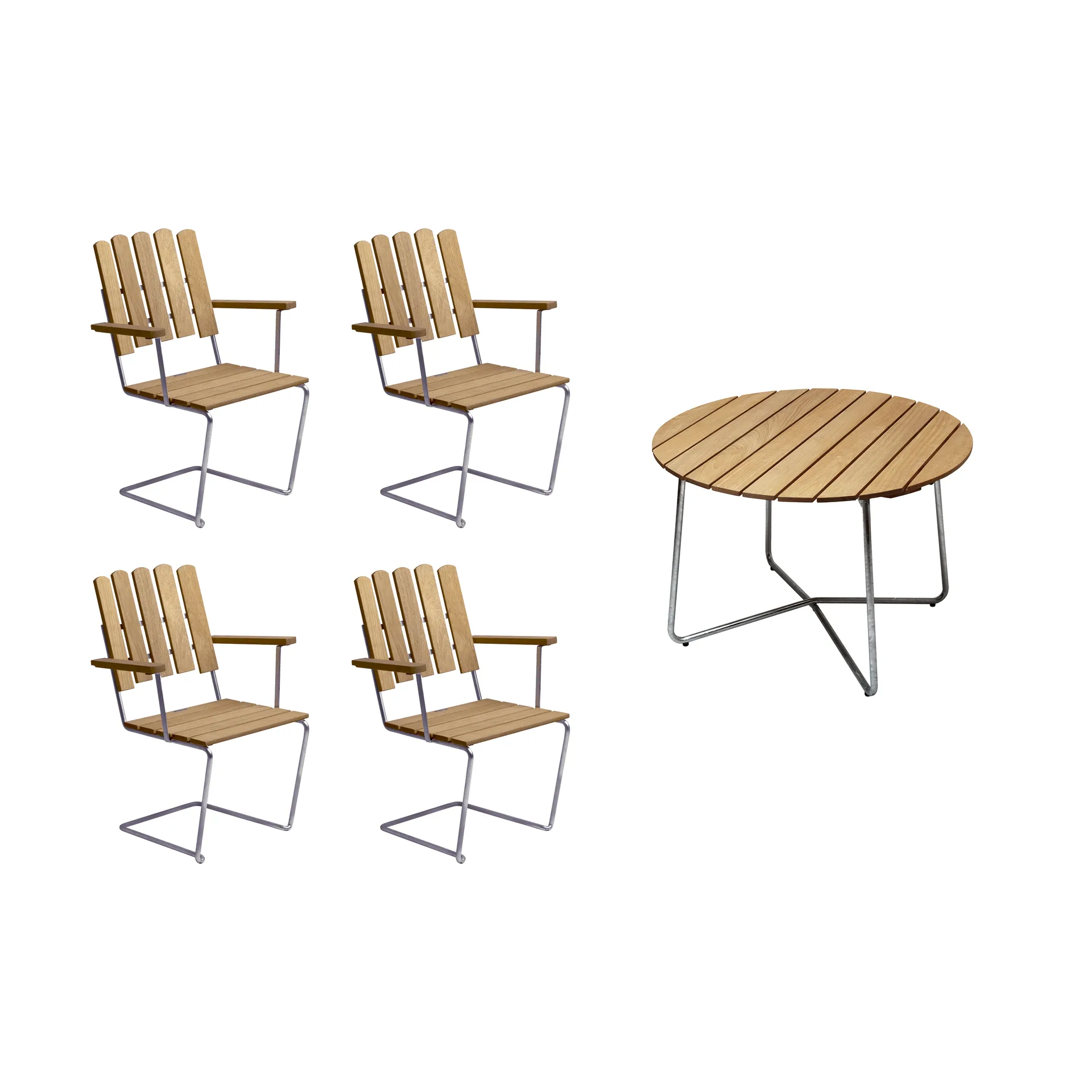 Grythyttan dining set oak 9A Ø100cm + 4pcs A2 Grythyttan Stålmöbler