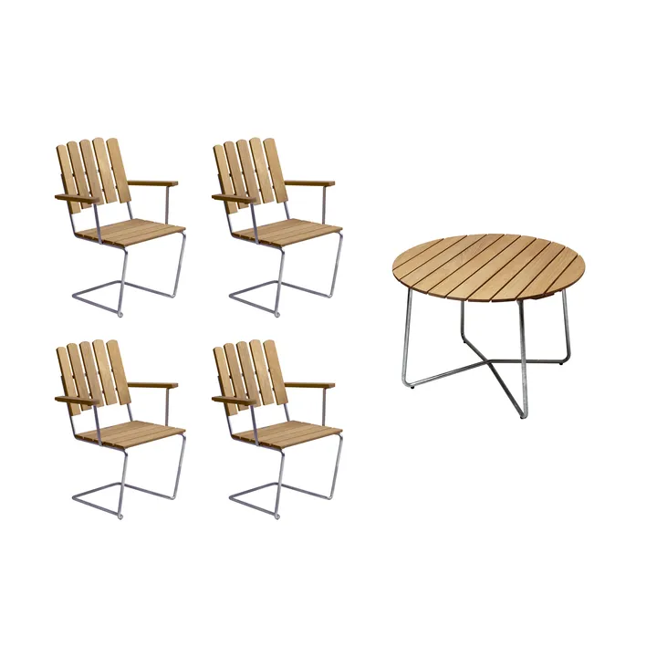 Grythyttan dining set oak 9A Ø100cm + 4pcs A2 - undefined - Grythyttan Stålmöbler