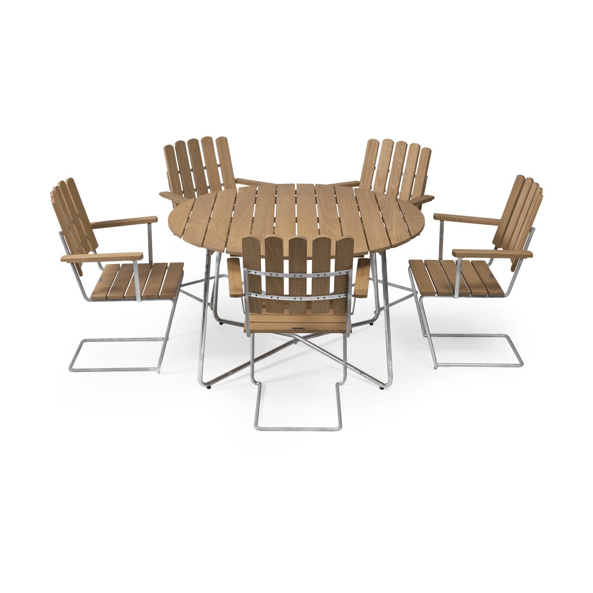 Grythyttan Stålmöbler Grythyttan dining set oak 9A o120cm + 5pc A2