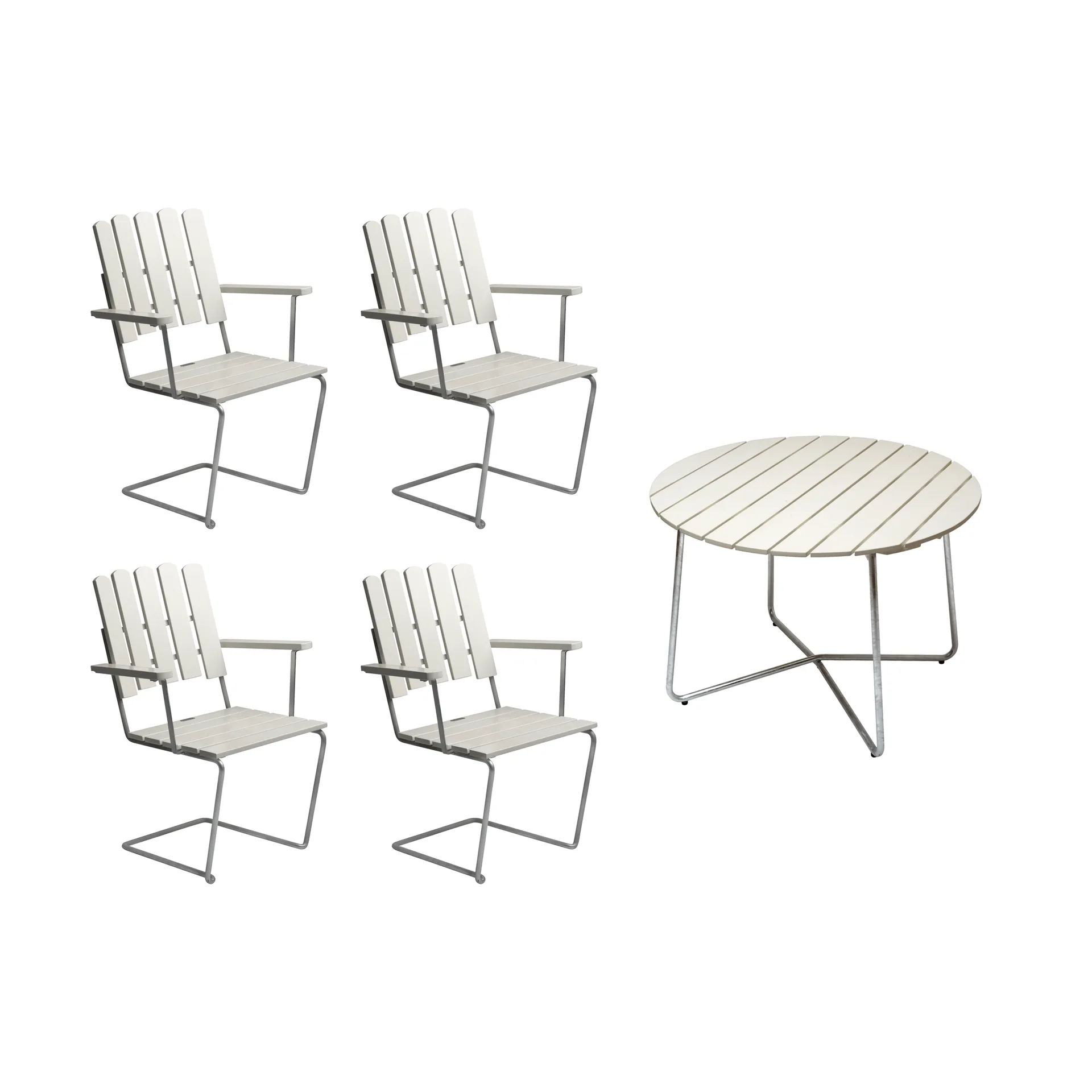 Grythyttan dining set white 9A Ø100cm + 4pcs A2 Grythyttan Stålmöbler