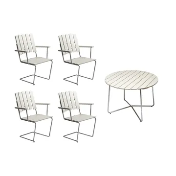 Grythyttan dining set white 9A Ø100cm + 4pcs A2 - undefined - Grythyttan Stålmöbler