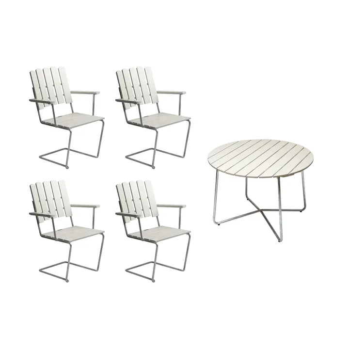 Grythyttan dining set white 9A Ø100cm + 4pcs A2 - undefined - Grythyttan Stålmöbler