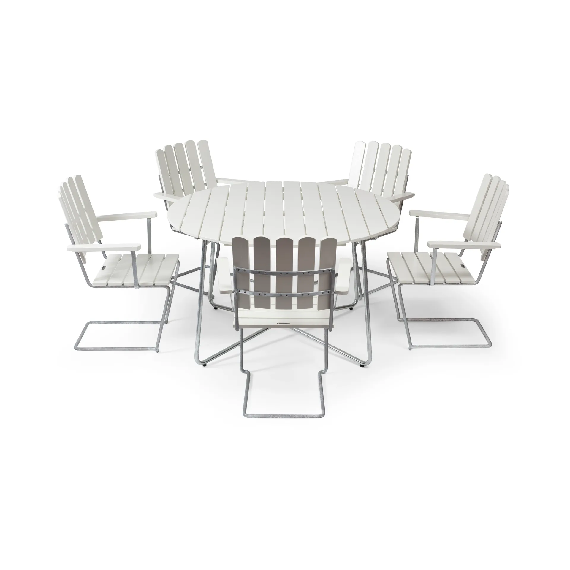 Grythyttan dining set white 9A Ø120cm + 5pcs A2 Grythyttan Stålmöbler