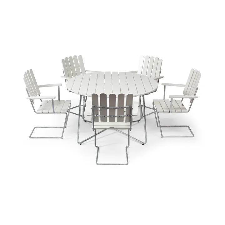 Grythyttan dining set white 9A Ø120cm + 5pcs A2 - undefined - Grythyttan Stålmöbler