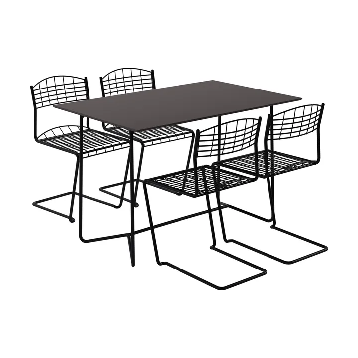 High tech table 110 cm + 4 High tech chairs, black - Grythyttan Stålmöbler
