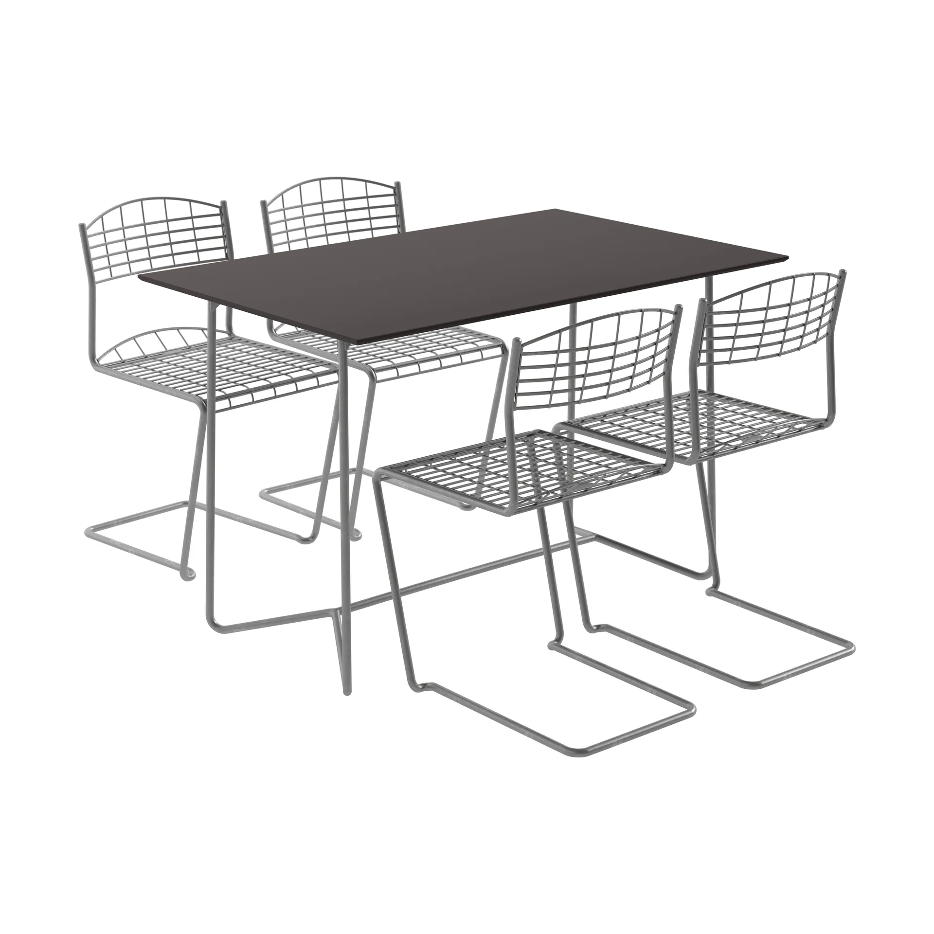 High tech table 110 cm + 4 High tech chairs, black-hot-dip galvanized Grythyttan Stålmöbler