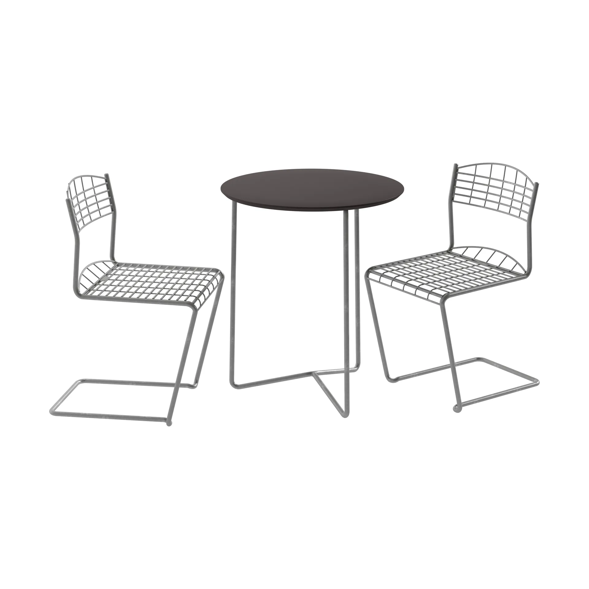 High tech table Ø60 cm + 2 High tech chairs, black-hot-dip galvanized Grythyttan Stålmöbler