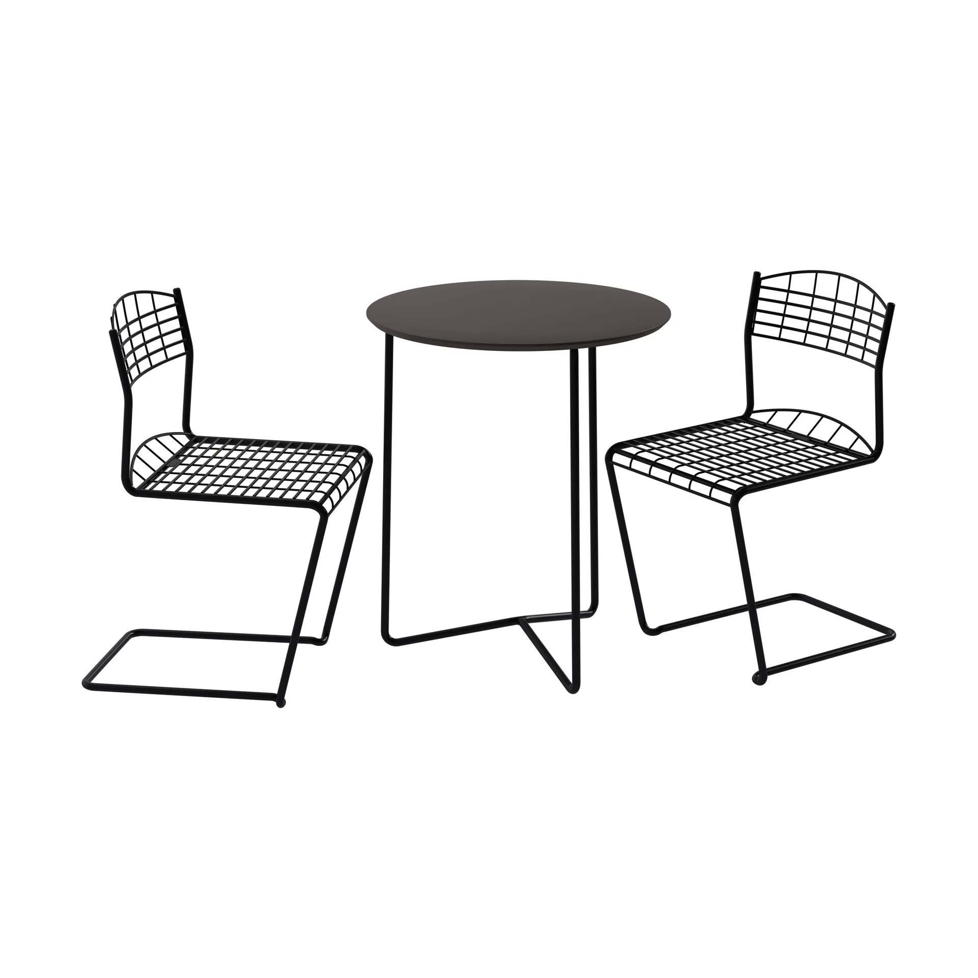 High tech table Ø60 cm + 2 High tech chairs, black Grythyttan Stålmöbler