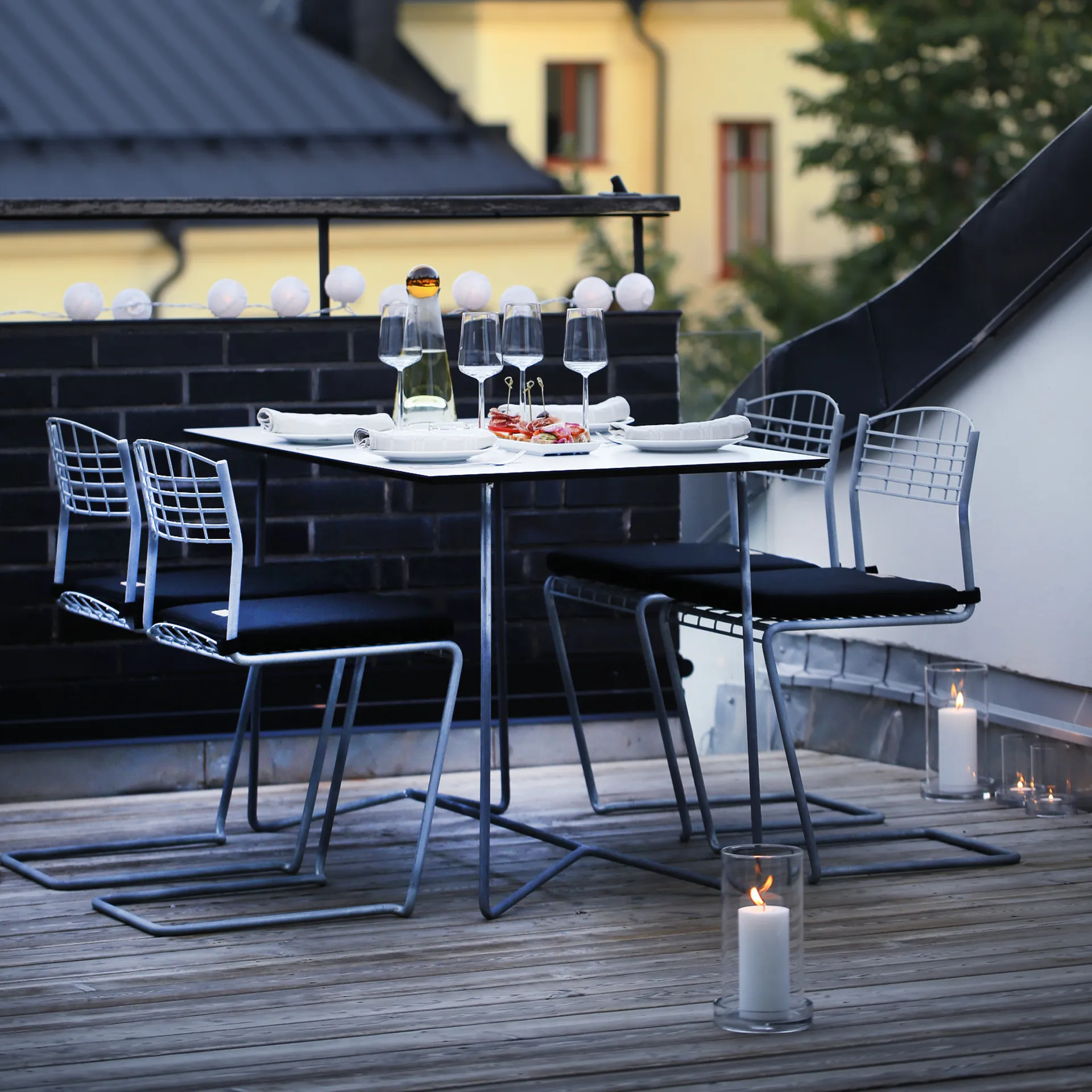 High Tech table rectangular, White-hot-dip galvanized stand Grythyttan Stålmöbler